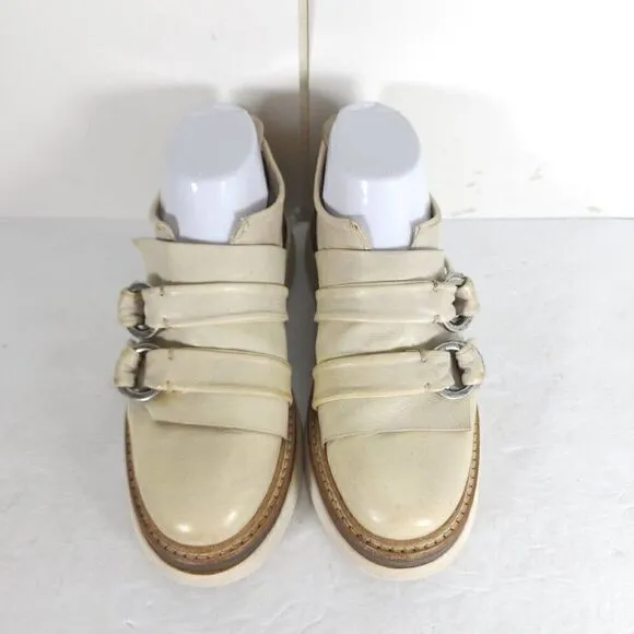 A.S.98 Women's US 37 US 6-6,5 Beige Leather Double Straps Platform Loafer Shoes