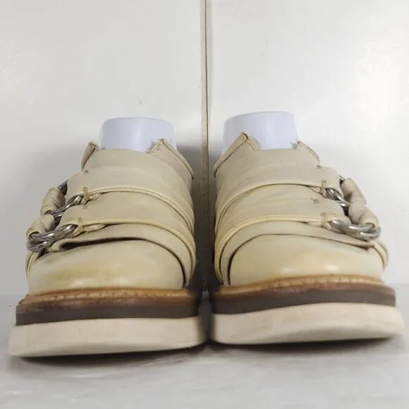 A.S.98 Women's US 37 US 6-6,5 Beige Leather Double Straps Platform Loafer Shoes