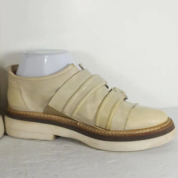 A.S.98 Women's US 37 US 6-6,5 Beige Leather Double Straps Platform Loafer Shoes