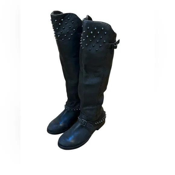 ASH Remix Black Studded Black Knee-High Boots, Size 37