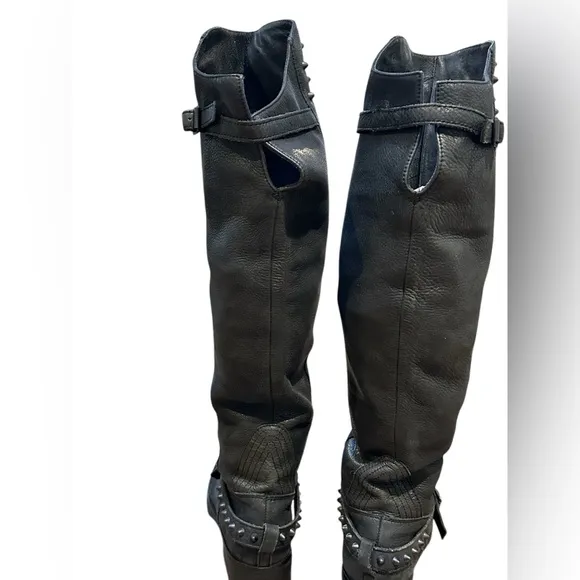 ASH Remix Black Studded Black Knee-High Boots, Size 37