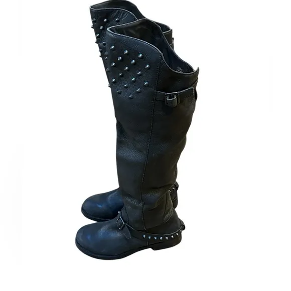 ASH Remix Black Studded Black Knee-High Boots, Size 37