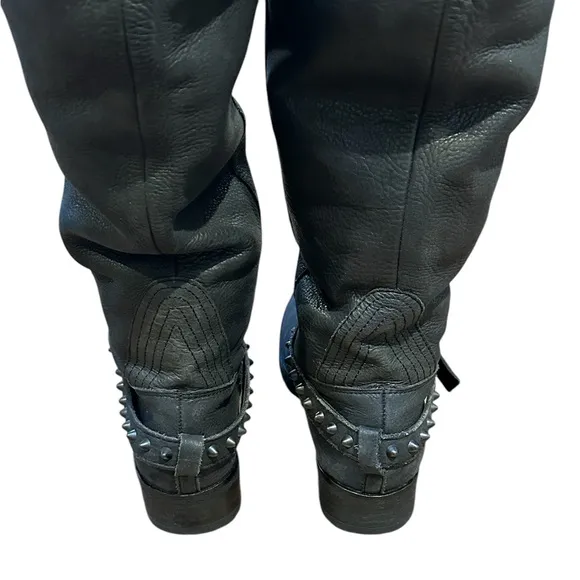 ASH Remix Black Studded Black Knee-High Boots, Size 37