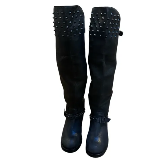 ASH Remix Black Studded Black Knee-High Boots, Size 37