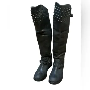 ASH Remix Black Studded Black Knee-High Boots, Size 37