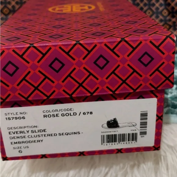 Authentic Tory Burch Everly Slide Black Silver Confetti Size 6