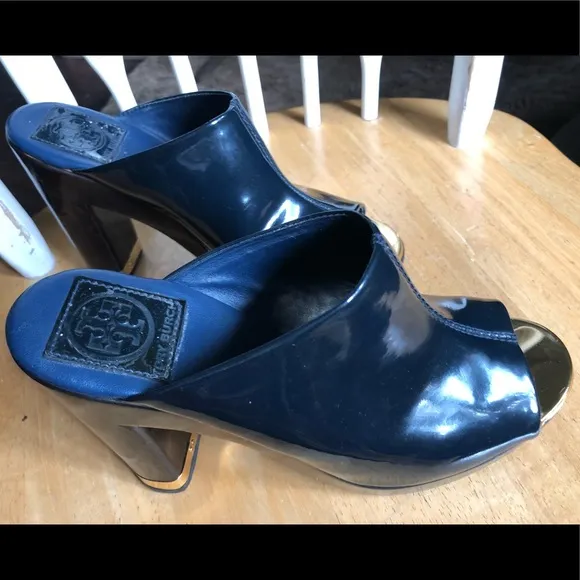 Authentic Tory Burch Platform Shoes Dark Blue Sz 7