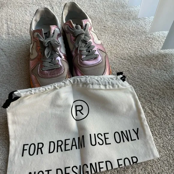Authentic Used Golden Goose Running Sole Pink and Silver Women's Sneakers