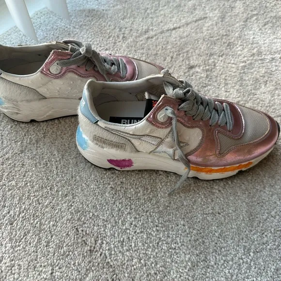 Authentic Used Golden Goose Running Sole Pink and Silver Women's Sneakers