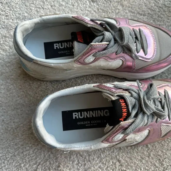 Authentic Used Golden Goose Running Sole Pink and Silver Women's Sneakers