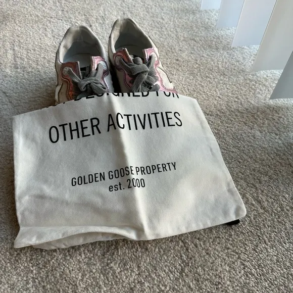 Authentic Used Golden Goose Running Sole Pink and Silver Women's Sneakers
