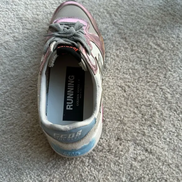 Authentic Used Golden Goose Running Sole Pink and Silver Women's Sneakers