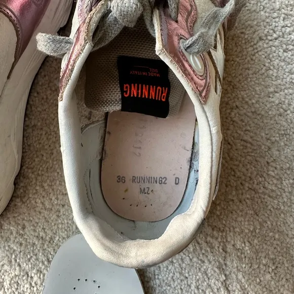 Authentic Used Golden Goose Running Sole Pink and Silver Women's Sneakers