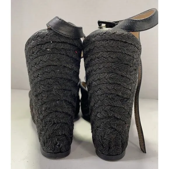 Authentic Valentino Black Leather Bow Espadrille Platform Wedge Sandal Size 39