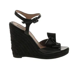 Authentic Valentino Black Leather Bow Espadrille Platform Wedge Sandal Size 39