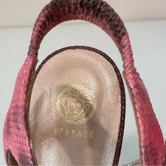 AUTHENTIC VERSACE T-Strap Sandals with Ball Snakeskin Heels Pink
