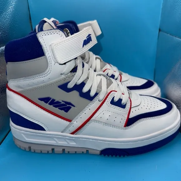 Avia 880 Men’s Basketball Shoes, High Top Retro Sneaker- Red, White, Blue