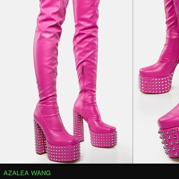 AZALEA WANG platform thight high boots color Pink bloggers favorite