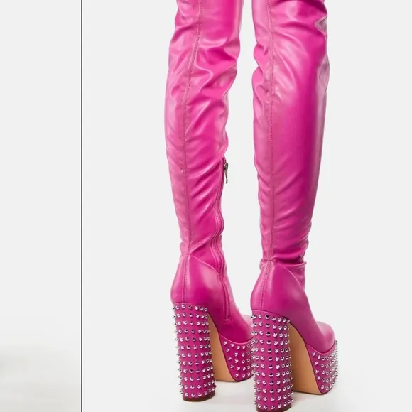 AZALEA WANG platform thight high boots color Pink bloggers favorite