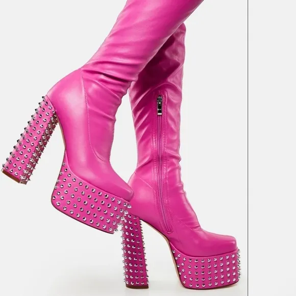 AZALEA WANG platform thight high boots color Pink bloggers favorite