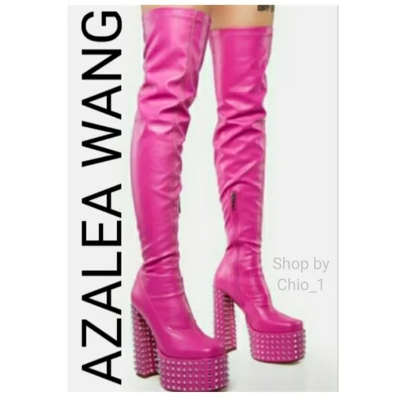 AZALEA WANG platform thight high boots color Pink bloggers favorite
