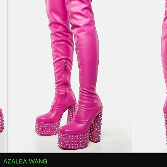 AZALEA WANG platform thight high boots color Pink bloggers favorite