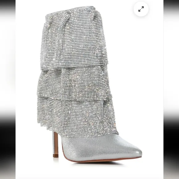 AZALEA WANG Silver Stiletto Boots Clubbing 8.5 NEW in Box Drapes Nashville Chic