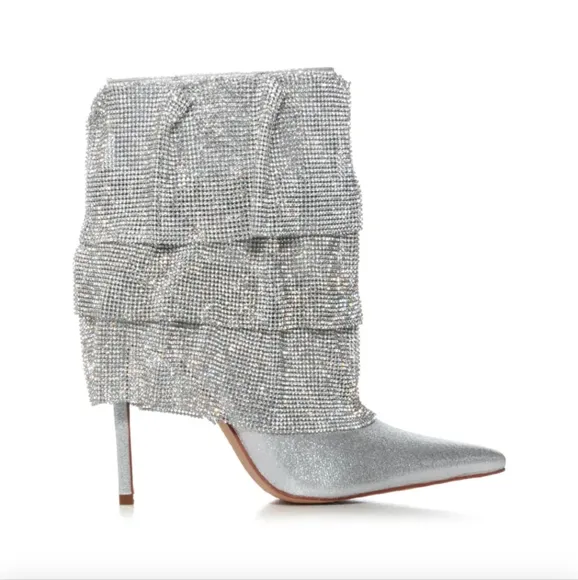 AZALEA WANG Silver Stiletto Boots Clubbing 8.5 NEW in Box Drapes Nashville Chic