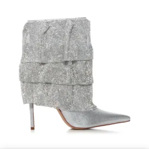 AZALEA WANG Silver Stiletto Boots Clubbing 8.5 NEW in Box Drapes Nashville Chic