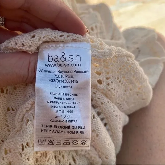 ba&amp;sh Cal Crochet Cream Boho Tie Shoulders Cotton Maxi Dress Size XS