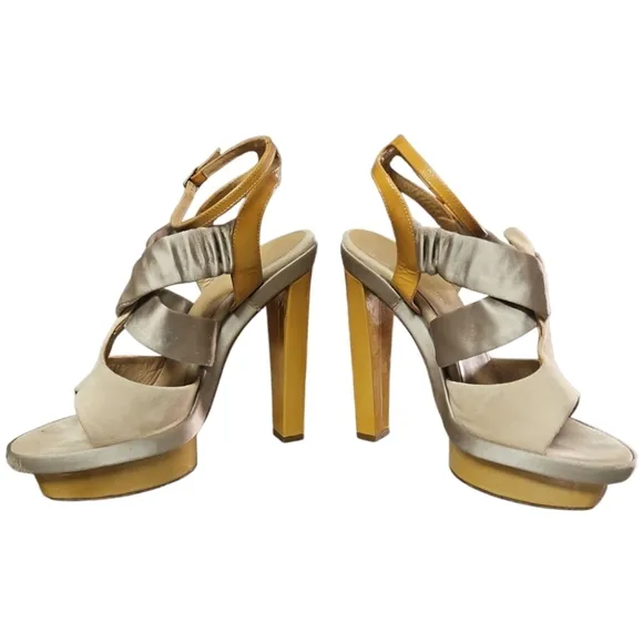 BALENCIAGA | Satin / Suede / Patent Leather Heeled Sandals in Size EU 38 / US 8