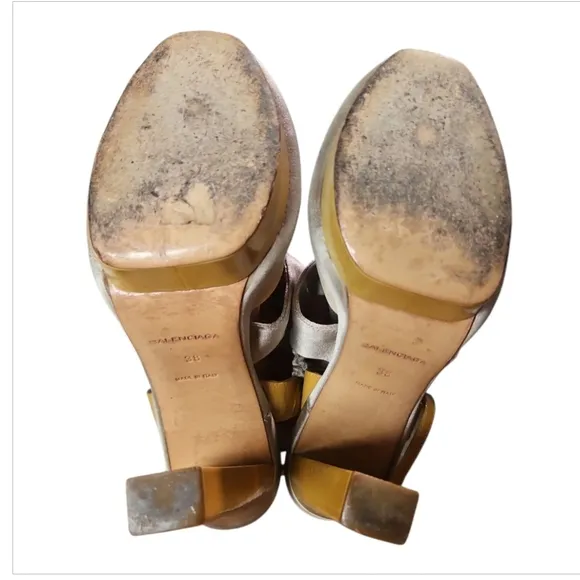 BALENCIAGA | Satin / Suede / Patent Leather Heeled Sandals in Size EU 38 / US 8