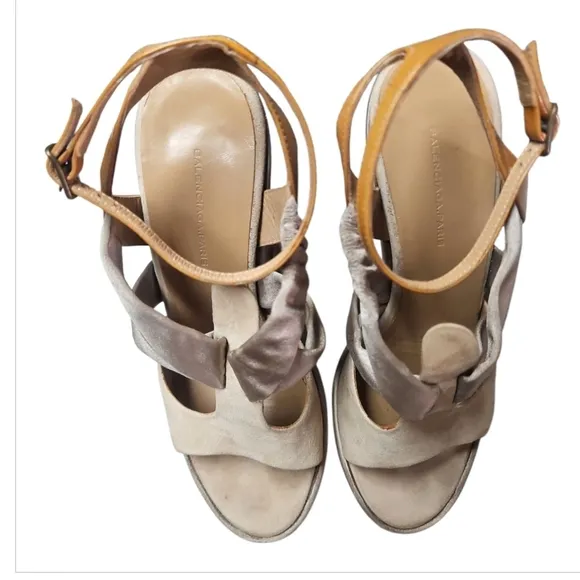 BALENCIAGA | Satin / Suede / Patent Leather Heeled Sandals in Size EU 38 / US 8