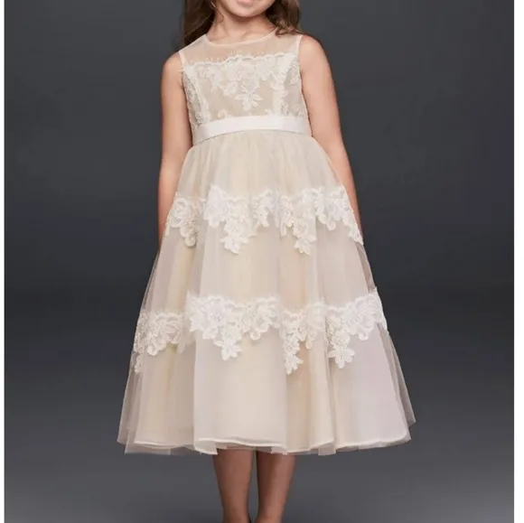 Banded-Lace Illusion Flower Girl Dress