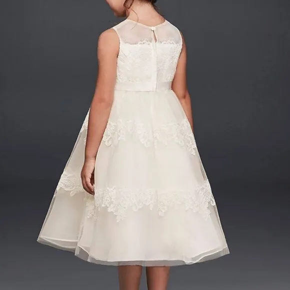 Banded-Lace Illusion Flower Girl Dress
