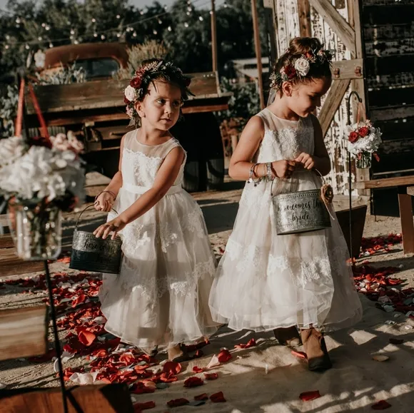 Banded-Lace Illusion Flower Girl Dress
