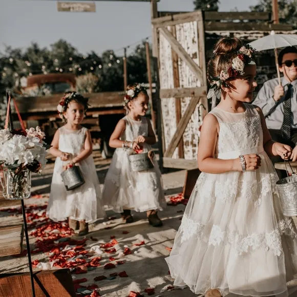 Banded-Lace Illusion Flower Girl Dress