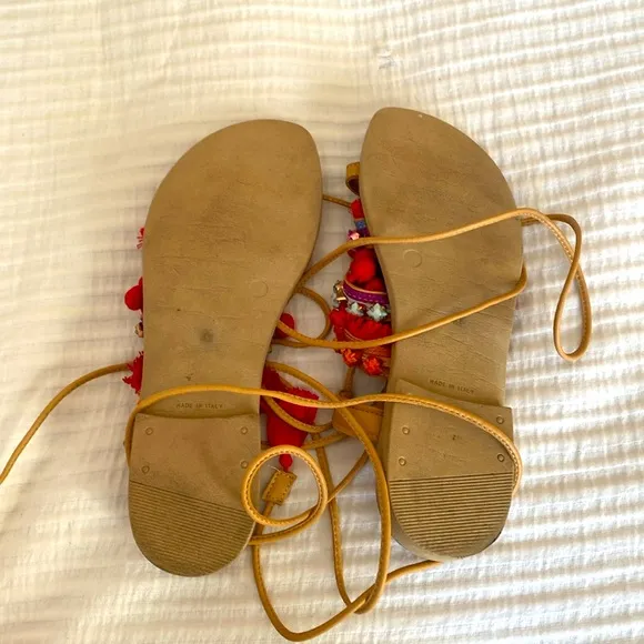 Barbara Barbieri Pom Beaded Lace Up Sandals