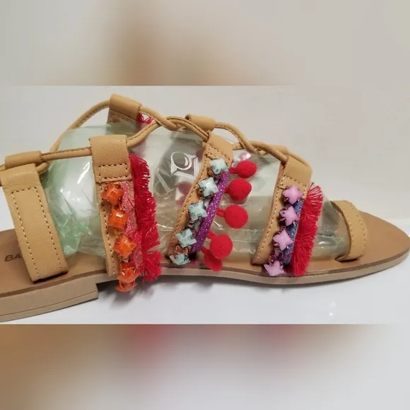 Barbara Barbieri Red Multi Tassel &amp; Pom Pom Leather Gladiator Sandal 8.5
