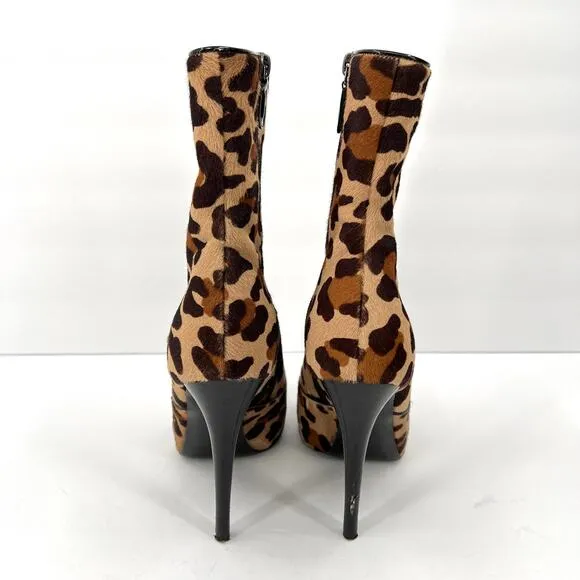 BARBARA BUI Shoes Womens 37 Brown Leopard Print Platform Calf Hair Ankle Bootie