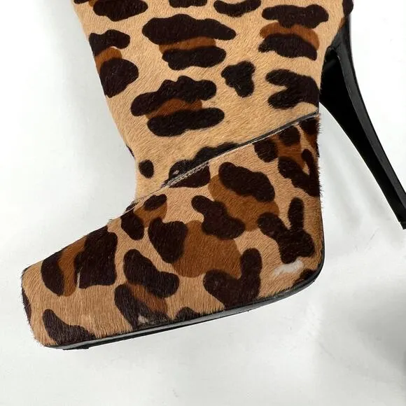 BARBARA BUI Shoes Womens 37 Brown Leopard Print Platform Calf Hair Ankle Bootie