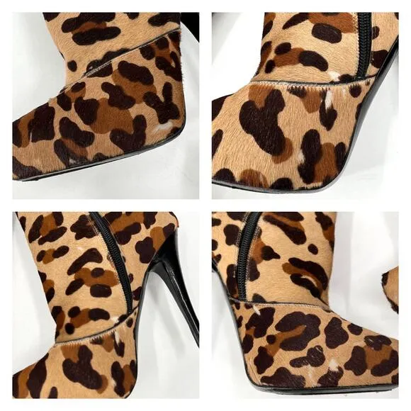 BARBARA BUI Shoes Womens 37 Brown Leopard Print Platform Calf Hair Ankle Bootie