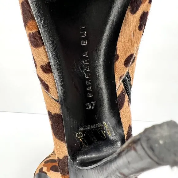 BARBARA BUI Shoes Womens 37 Brown Leopard Print Platform Calf Hair Ankle Bootie