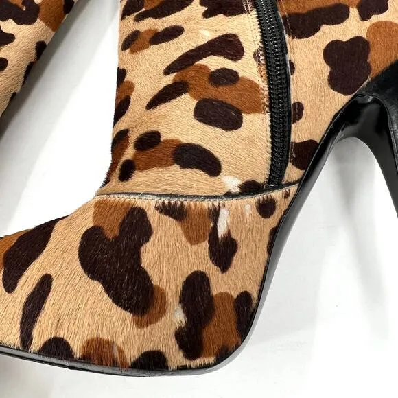 BARBARA BUI Shoes Womens 37 Brown Leopard Print Platform Calf Hair Ankle Bootie