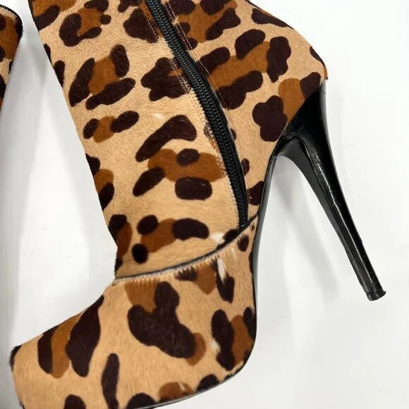 BARBARA BUI Shoes Womens 37 Brown Leopard Print Platform Calf Hair Ankle Bootie