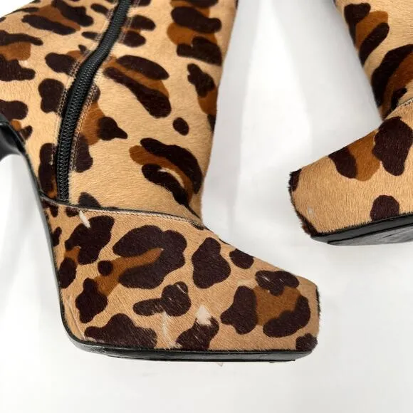 BARBARA BUI Shoes Womens 37 Brown Leopard Print Platform Calf Hair Ankle Bootie