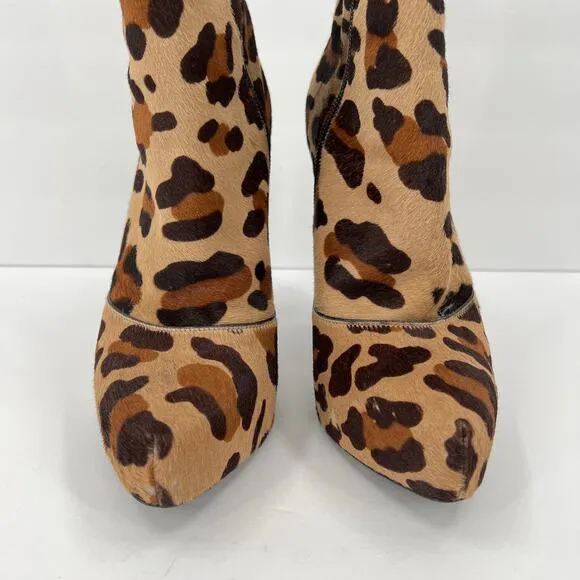 BARBARA BUI Shoes Womens 37 Brown Leopard Print Platform Calf Hair Ankle Bootie