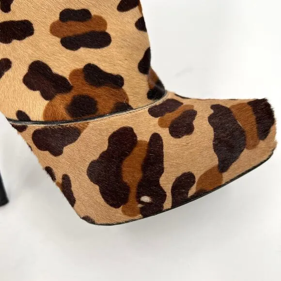 BARBARA BUI Shoes Womens 37 Brown Leopard Print Platform Calf Hair Ankle Bootie