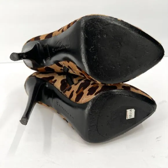BARBARA BUI Shoes Womens 37 Brown Leopard Print Platform Calf Hair Ankle Bootie