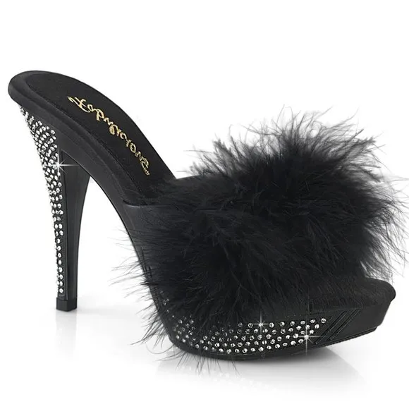 Barbie Barbiecore Platform Marabou Slipper Rhinestone High Heel Shoes